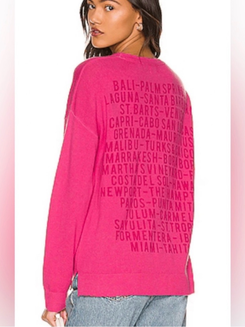 Sundry NWT Destinations Crewneck Sweater Hot Pink Wool Cashmere Blend SZ 0